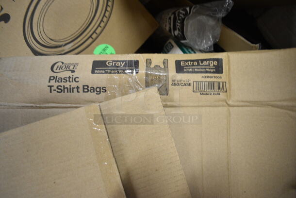 PALLET LOT of 13 BRAND NEW Boxes Including 433NHT006 Choice Extra Large Size Grey "Thank You" Medium-Duty Plastic T-Shirt Bag - 450/Case, 127PL400 Choice Portion Cup Lids, 127DM16COMBO 6 oz. Ultra Clear Recycled PET Plastic Round Deli Container Lid Combo, Choice Clear 9" Plastic Plates. 13 Times Your Bid! - Image 2 of 10