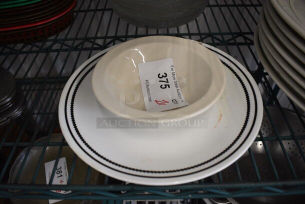 2 Various Ceramic Dishes; Bowl and Plate. 10.5x10.5x1, 6.5x6.5x1.5. 2 Times Your Bid!