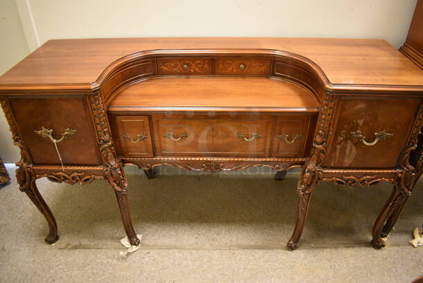 Ornate Hard Wood Victorian Style Writing Spinet Desk w/ 5 Drawers and 2 Cabinets. - Image 1 of 10