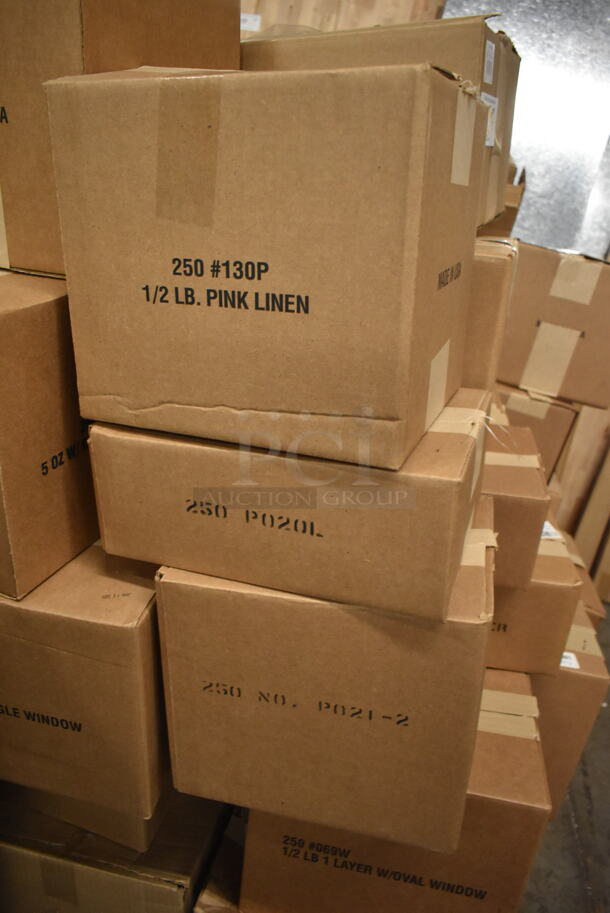 PALLET LOT of 45 BRAND NEW Boxes Including Assorted Candy Boxes , 245100BL, T-1220LB, 069W, 1252X, 130P, P020L, 245GT4, 245WT6, P001, P000, 2451010X, P021-2L, 8130WB Egg Box, 2454110, 2451411/2 1/2 lb, 212L 2 lb Lid, 112 2 lb, 245212, 1190W Small Tote, 210L 1/2 lb Lid, T-1520LB, 111 1/4 lb. 45 Times Your Bid! - Image 4 of 12