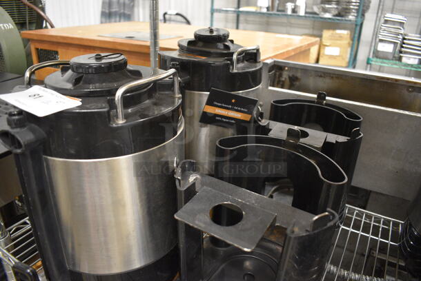 2 Stainless Steel and Black Poly Beverage Holder Dispenser and 2 Black Poly Stands w/ Drip Trays. 9x12x14, 9x13x10. 2 Times Your Bid! - Image 5 of 6