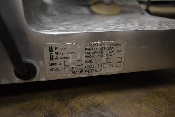 Food Machinery of America 220 F Stainless Steel Commercial Countertop Meat Slicer w/ Blade Sharpener. 115 Volts, 1 Phase. Tested and Working! - Image 4 of 4