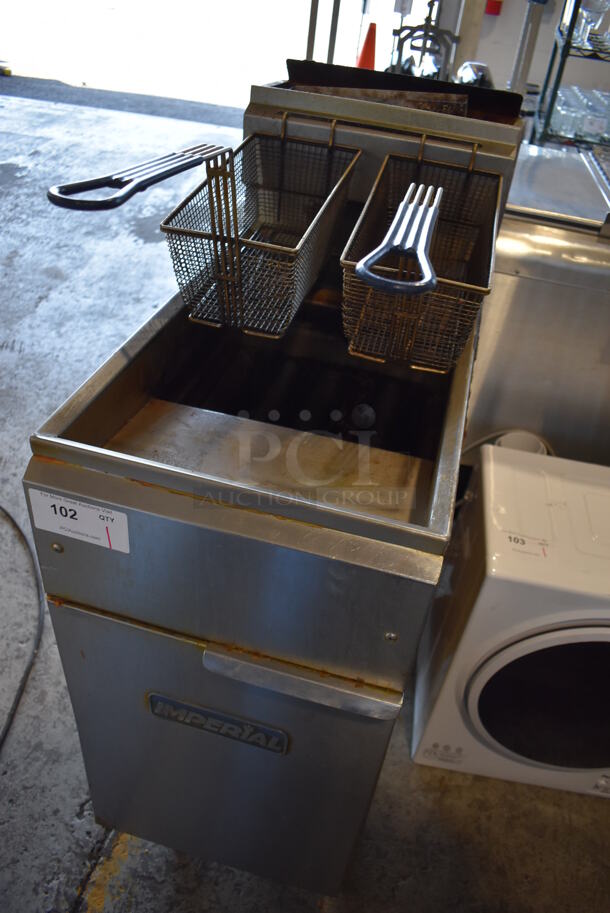 Imperial Stainless Steel Commercial Floor Style Natural Gas Powered Deep Fat Fryer w/ 2 Metal Fry Baskets. 15.5x30x46 - Image 3 of 6