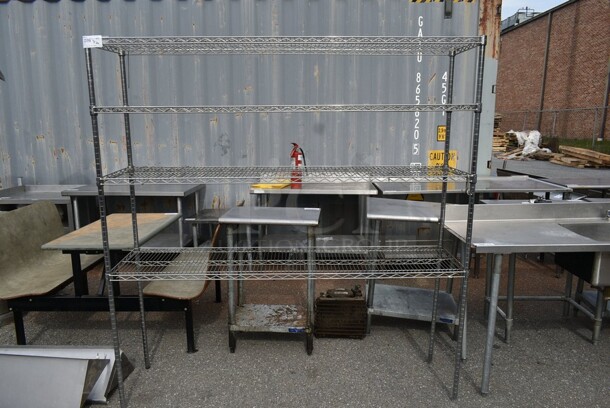 Chrome Finish 4 Tier Wire Shelving Unit. BUYER MUST DISMANTLE. PCI CANNOT DISMANTLE FOR SHIPPING. PLEASE CONSIDER FREIGHT CHARGES. - Image 1 of 2