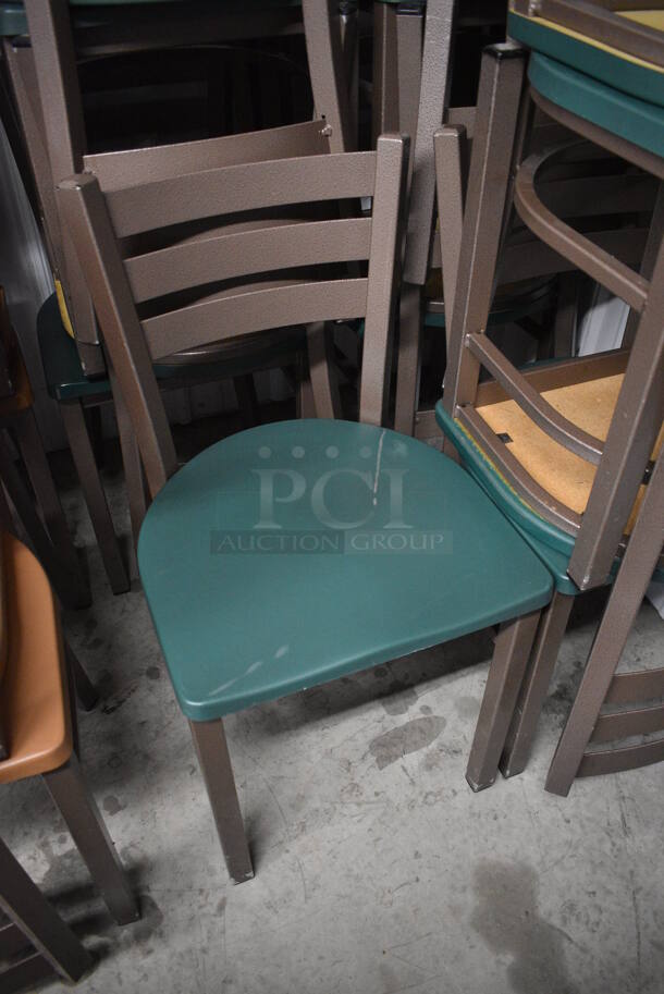 4 Brown Metal Dining Chairs w/ Green Seat. Stock Picture - Cosmetic Condition May Vary. 17x16x32. 4 Times Your Bid! - Image 2 of 4