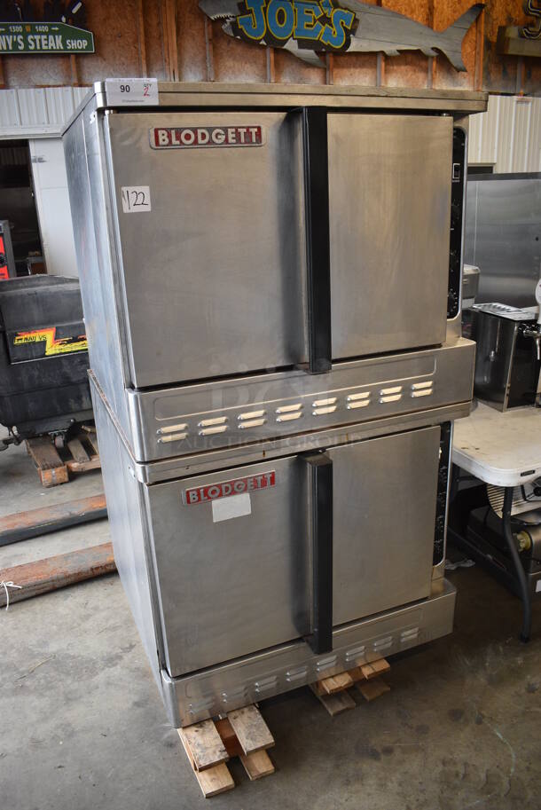 2 Blodgett Stainless Steel Commercial Natural Gas Powered Full Size Convection Ovens w/ Solid Doors, Metal Oven Racks and Thermostatic Controls. 38x37x64. 2 Times Your Bid!