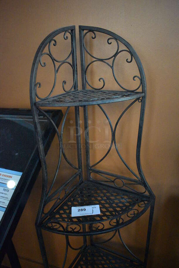 Black Metal Mesh 4 Tier Corner Shelving Unit. 12x12x61. (lounge) - Image 2 of 4