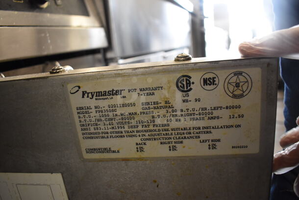 Frymaster FPH350SC Stainless Steel commercial Natural Gas Powered 3 Bay Deep Fat Fryer w/ 2 Metal Fry Baskets on Commercial Casters. 80,000 BTU. 47x32x47 - Image 8 of 10