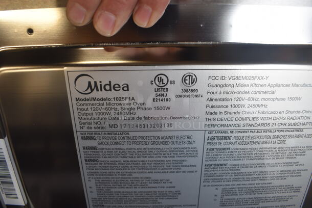 BRAND NEW IN BOX! 2017 Midea 1025F1A Stainless Steel Commercial Countertop Microwave Oven. 120 Volts, 1 Phase. 20x17x12 - Image 6 of 7