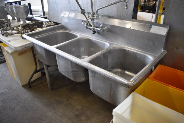 Eagle Stainless Steel Commercial 3 Bay Sink w/ Faucet, Handles and Spray Nozzle Attachment. 57x25x41. Bays 16x19x10 - Image 4 of 4