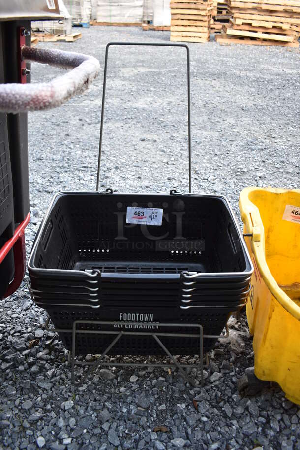 Metal Shopping Basket Rack w/ 6 Black Shopping Baskets. 19x14x31 - Image 1 of 4