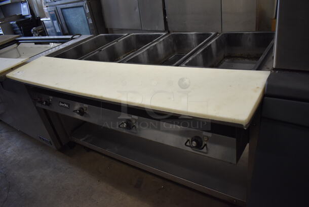 Vollrath ServeWell 38004 Stainless Steel Commercial Electric Powered 4 Well Steam Table w/ Cutting Board and Under Shelf on Commercial Casters. 120/208-240 Volts, 1 Phase. 62x36x35 - Image 2 of 8