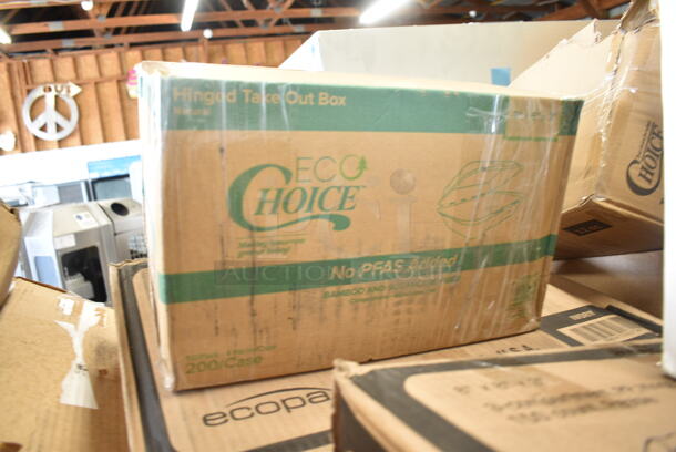 PALLET LOT of 35 BRAND NEW Boxes Including 750IC06B Choice 6 oz. Blue Paper Frozen Yogurt / Food Cup - 1000/Case, PP883 Ivory Containers, 966TALLFLDB Choice White Tall-Fold 6" x 13" Dispenser Napkin - 8000/Case, 2 Box 5001RT800B Lavex 8" White Hardwound Paper Towel, 800 Feet / Roll - 6/Case, 130BHWPLAFR EcoChoice Heavy Weight 6 1/2" Black CPLA Plastic Fork - 1000/Case, 500CFT Lavex White C-Fold Standard Weight Towel - 2400/Case, 43208500 Choice Black Beverage Napkins, 500LFLAT Choice Clear Flat Lid with Straw Slot - 9, 12, 16, 20, and 24 oz. - 1000/Case, 5001RT350B Lavex White Hardwound Paper Towel, 350 Feet / Roll - 12/Case, 795PTOKFT3 Choice Kraft Microwavable Folded Paper #3 Take-Out Container 7 3/4" x 5 1/2" x 2 1/2" - 200/Case, Elkay EZWSR Zurn Elkay ezH20 EZWSR Stainless Steel Non-Filtered Bottle Filling Station - Non-Refrigerated, 347RP9WHSS Visions Wave 9" White Plastic Plate - 180/Case. 35 Times Your Bid!  - Image 2 of 12