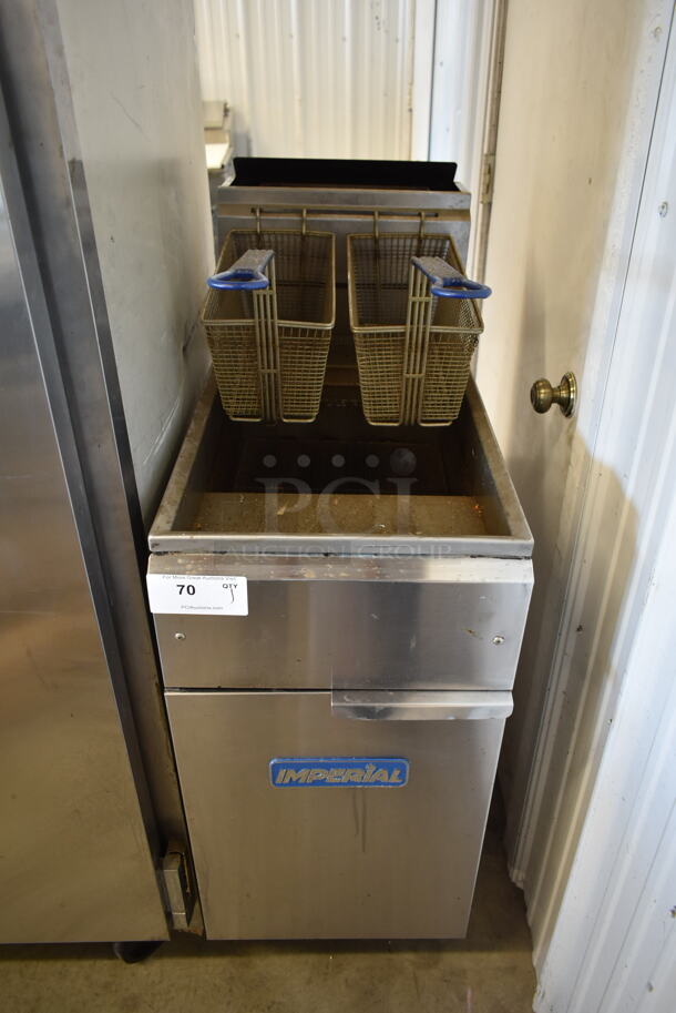 Imperial Stainless Steel Commercial Floor Style Gas Powered Deep Fat Fryer w/ 2 Metal Fry Baskets. - Image 1 of 5