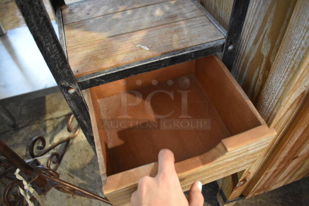 Wooden and Metal Shelf w/ 3 Drawers. 12x11x35 - Image 4 of 4