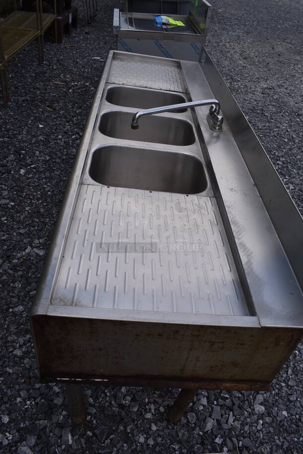 Stainless Steel Commercial 3 Bay Sink w/ Dual Drain Boards, Faucet and Handles. 72x21x29. Bays 10x13.5x8. Drain Boards 15x18x1 - Image 4 of 5
