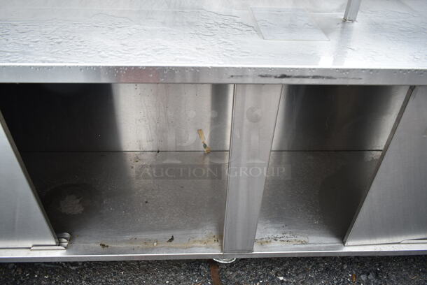 Stainless Steel Commercial Table w/ Back Splash, Under Shelf and 2 Doors on Commercial Casters. - Image 6 of 9