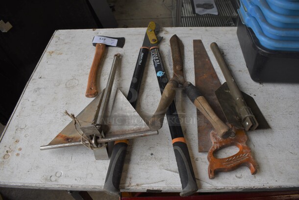 ALL ONE MONEY! Lot of Various Tools Including Axe, Saw, Shovel and Clippers!