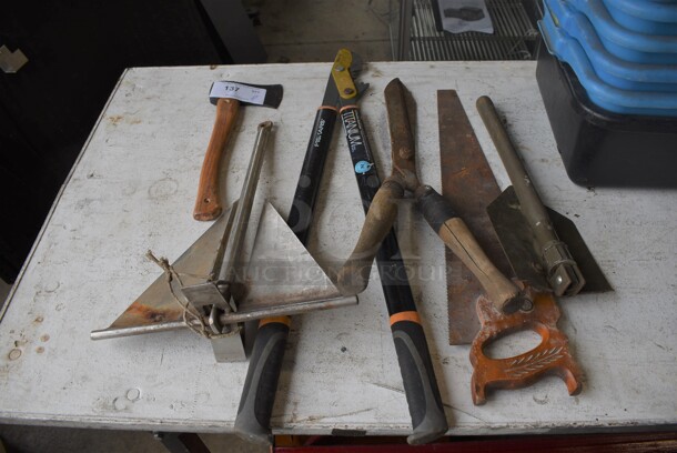ALL ONE MONEY! Lot of Various Tools Including Axe, Saw, Shovel and Clippers! - Image 1 of 4