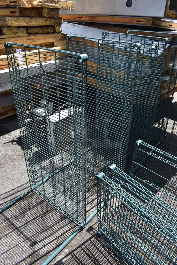 Green Finish 5 Tier Shelving Unit. Missing 2 Poles. BUYER MUST DISMANTLE. PCI CANNOT DISMANTLE FOR SHIPPING. PLEASE CONSIDER FREIGHT CHARGES. 48x24x87 - Image 3 of 3