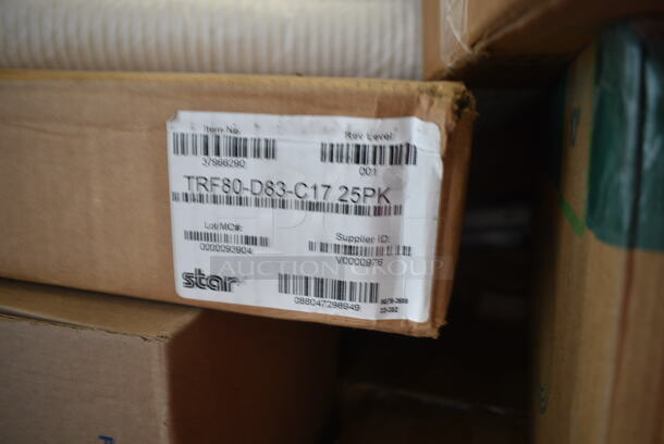 PALLET LOT of 30 BRAND NEW Boxes Including 50020W Choice 20 oz. White Poly Paper Hot Cup - 600/Case, 4 Box 130WSSPOON Choice Medium Weight White Plastic Soup Spoon - 1000/Case, 77000049 Solut 00049 6 3/4" x 5" Clear PET Smooth Wall Lid for Small Rectangle Tray - 300/Case, 346MEDCUP1Z Choice 1 oz. Disposable Polypropylene Graduated Medicine Cup - 5000/Case, 395RP10 EcoChoice Compostable Sugarcane / Bagasse 10" Plate - 500/Case, 130APPFRKSLV Visions 4" Silver Plastic Tasting Fork - 400/Case. 30 Times Your Bid!  - Image 7 of 12