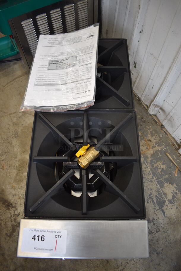 BRAND NEW SCRATCH AND DENT! Vollrath Model HPA1002 Stainless Steel Commercial Countertop Natural Gas Powered 2 Burner Range. Comes w/ LPG Conversion Kit Paperwork. 52,000 BTU. 12x28x14 - Image 3 of 7