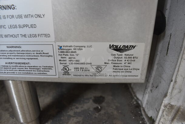 BRAND NEW SCRATCH AND DENT! Vollrath Model HPA1002 Stainless Steel Commercial Countertop Natural Gas Powered 2 Burner Range. Comes w/ LPG Conversion Kit Paperwork. 52,000 BTU. 12x28x14 - Image 7 of 7