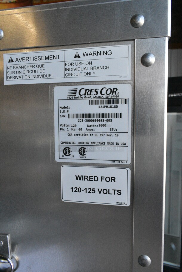 BRAND NEW SCRATCH AND DENT! Cres Cor 121PH1818D Deluxe Proofing and Holding Cabinet on Commercial Casters. 120 Volts, 1 Phase. Tested and Working! - Image 9 of 9