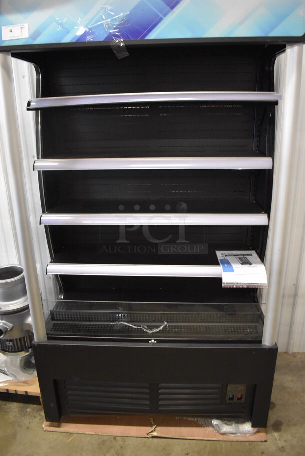 BRAND NEW SCRATCH AND DENT! Avantco BVAC-46HC Metal Commercial Floor Style Black Refrigerated Air Curtain Merchandiser. Missing Right Side Glass. 46x26x82. Tested and Working! - Image 2 of 6