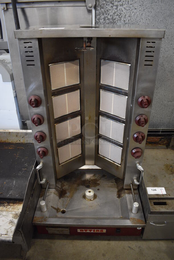 Attias Stainless Steel Commercial Countertop Natural Gas Powered Gyro Machine. 24x21x44