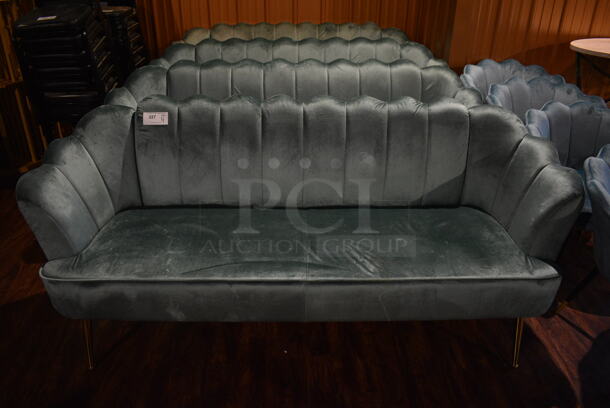 4 Blue Couches on Metal Legs. 76x29x33. 4 Times Your Bid! (lounge)