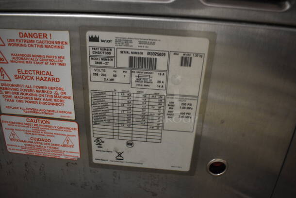 2013 Taylor Model 340D-27 Stainless Steel Commercial Countertop Single Flavor Frozen Beverage Machine w/ Drink Mixer Attachment. 208-230 Volts, 1 Phase. 18x31x32 - Image 7 of 7