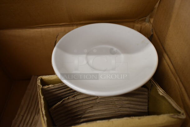 8 BRAND NEW IN BOX! Tuxton ALE-050-AB-A White Ceramic Saucers. 5x5x1. 8 Times Your Bid!