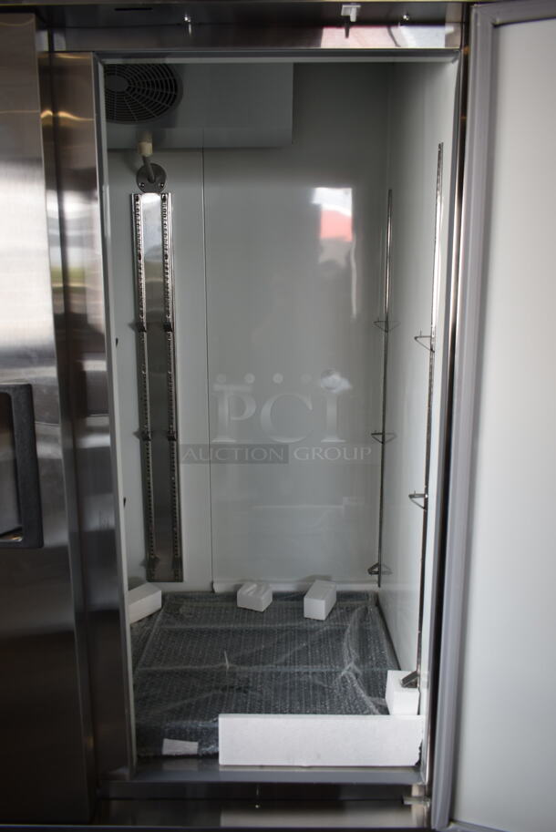BRAND NEW SCRATCH AND DENT! 2022 Avantco 178A49RHC Stainless Steel Commercial 2 Door Reach In Cooler w/ Poly Coated Racks on Commercial Casters. 115 Volts, 1 Phase. Tested and Working! - Image 7 of 10