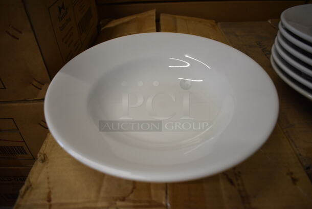 24 BRAND NEW IN BOX! Tuxton ALD-090 White Ceramic Pasta Plates. 9x9x2. 24 Times Your Bid!