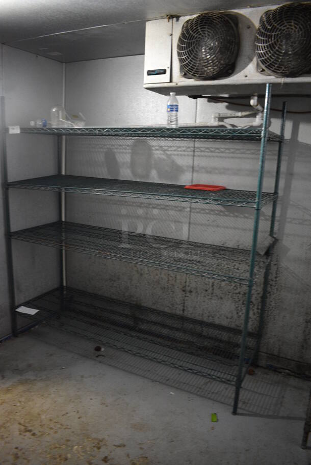 Green Finish 4 Tier Wire Shelving Unit. BUYER MUST DISMANTLE. PCI CANNOT DISMANTLE FOR SHIPPING. PLEASE CONSIDER FREIGHT CHARGES. 72x24x72. (kitchen)