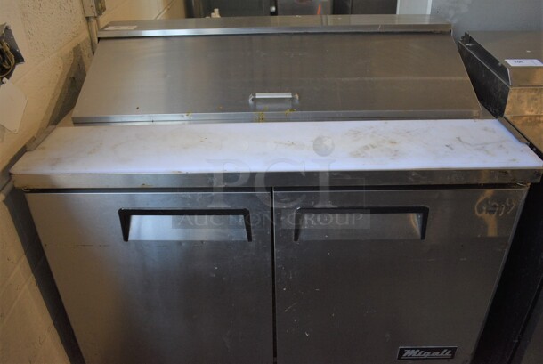 2015 Migali Model C-SP48-12 Stainless Steel Commercial Sandwich Salad Prep Table Bain Marie Mega Top on Commercial Casters. 115 Volts, 1 Phase. 48.5x30x44. Tested and Working!