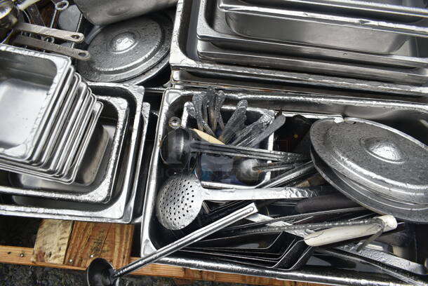 ALL ONE MONEY! PALLET LOT of Various Items Including Stainless Steel Items Drop In Bins and Metal Sauce Pans - Image 6 of 7