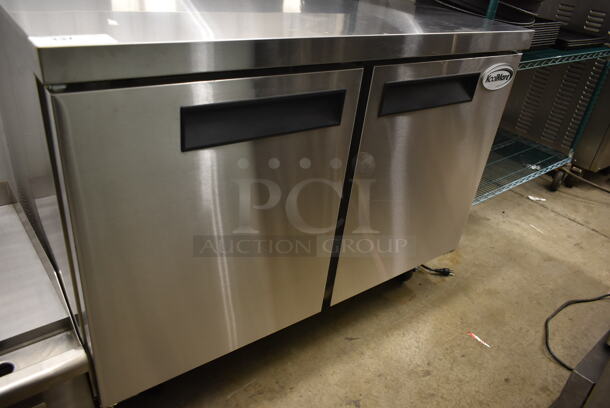 BRAND NEW SCRATCH AND DENT! 2023 KoolMore FWT-2D-12C Stainless Steel Commercial 2 Door Work Top Freezer on Commercial Casters. 115 Volts, 1 Phase. Tested and Working! - Image 3 of 7