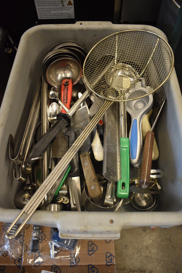 ALL ONE MONEY! Lot of Various Utensils Including Ladles and Skimmer in Poly Bus Bin!