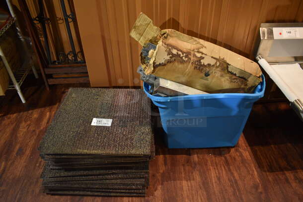 ALL ONE MONEY! Lot of Carpet Squares and Metal Pieces in Blue Poly Bin. (bar)