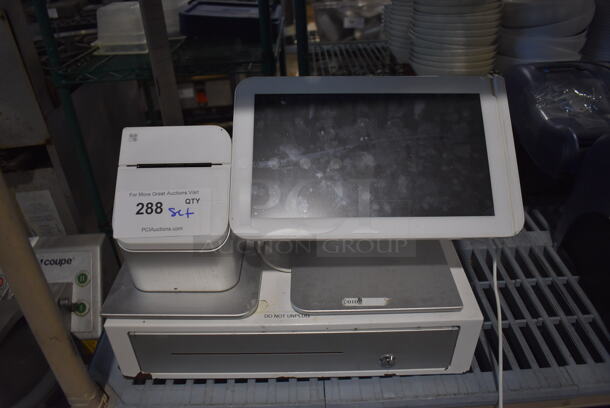 ALL ONE MONEY! Lot of Clover C100 POS Monitor, Clover P100 Receipt Printer and Metal Cash Drawer