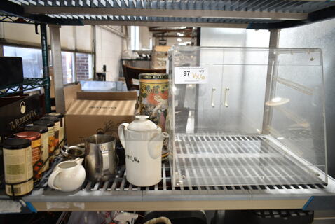 ALL ONE MONEY! Tier Lot of Various Items Including Clear Poly Display Case, Pitchers 