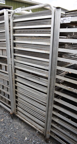 Metal Commercial Pan Transport Rack on Commercial Casters w/ 80 Metal Pans