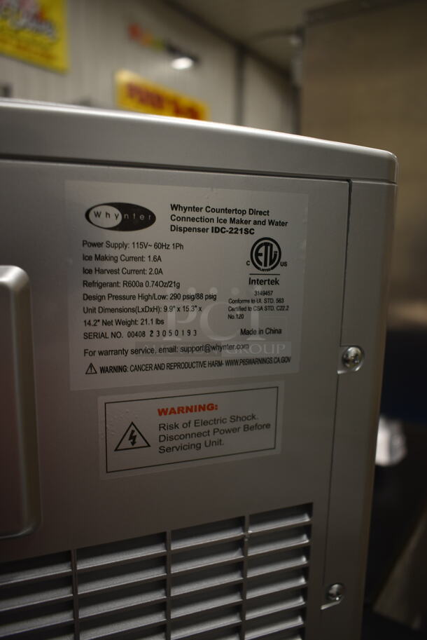BRAND NEW SCRATCH AND DENT! Whynter IDC-221SC Silver Countertop Direct Connection 26lb per day Ice Maker and Water Dispenser. 115 Volts, 1 Phase. Tested and Working! - Image 5 of 5