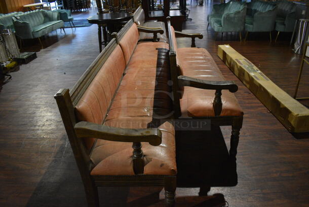 2 Wooden Benches w/ Brown Cushion. 112x22x37, 72x22x37. 2 Times Your Bid! (lounge) - Image 5 of 5