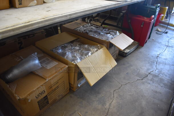 ALL ONE MONEY! Table and Floor Lot Including Cups, Lids, School Utensil Kit, Pans, Trays and MORE! Table Not Included - Image 2 of 7