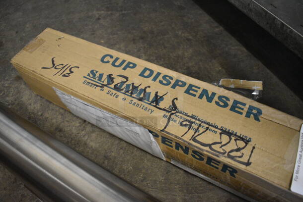 BRAND NEW IN BOX! San Jamar Stainless Steel Cup Dispenser. 4x4x24 - Image 3 of 4