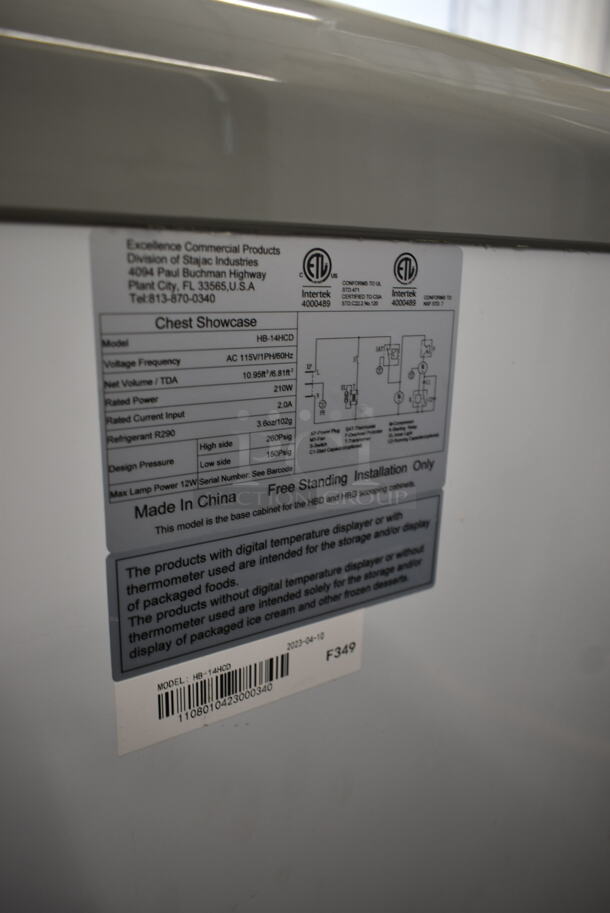 BRAND NEW SCRATCH AND DENT! HB-14HCD Metal Commercial Chest Freezer Merchandiser w/ Poly Basket and Stainless Steel Drop In Bins on Commercial Casters. 115 Volts, 1 Phase. Tested and Working! - Image 5 of 6