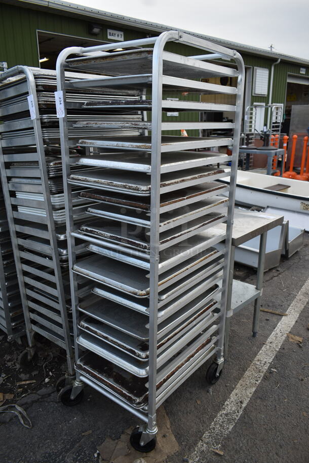 Metal Commercial Pan Transport Rack w/ 20 Metal Baking Pans on Commercial Casters.  - Image 2 of 2